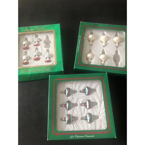 Vtg Mini Christmas Classics Glass Ornaments Hand Decorated 16 Total Red Green - Picture 1 of 11